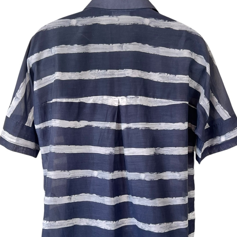 Lafayette 148 Cotton/Silk Blend Gray and White Striped Hi Low Blouse - Picture 9 of 12
